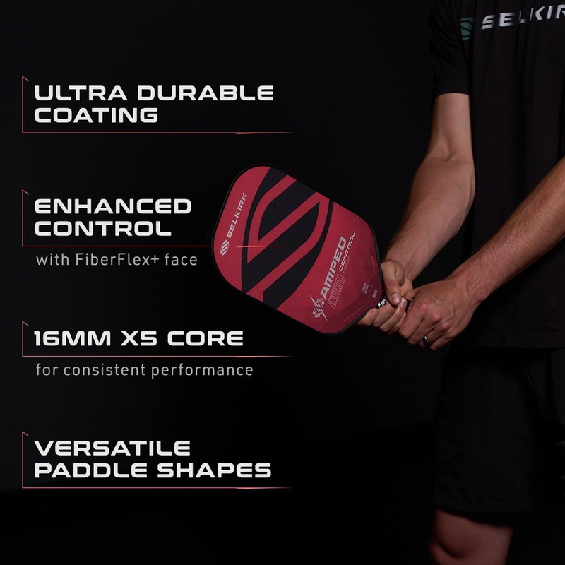 Selkirk Sport Amped Control Pickleball Paddle | Assembled in The USA | Next-Gen FiberFlex+ Face & Ultra Durable Spin Coating | 16mm X5 Core for Unrivaled Precision & Control | Invikta Midweight Red - Image 5