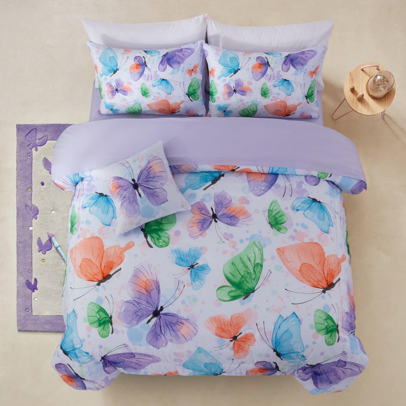 A Nice Night 6pcs Bed in A Bag Watercolor Ink Wash Tie-Dye Butterfly Flying Printed, Butterflies Bedding Comforter Set, Purple Green Twin - Image 1
