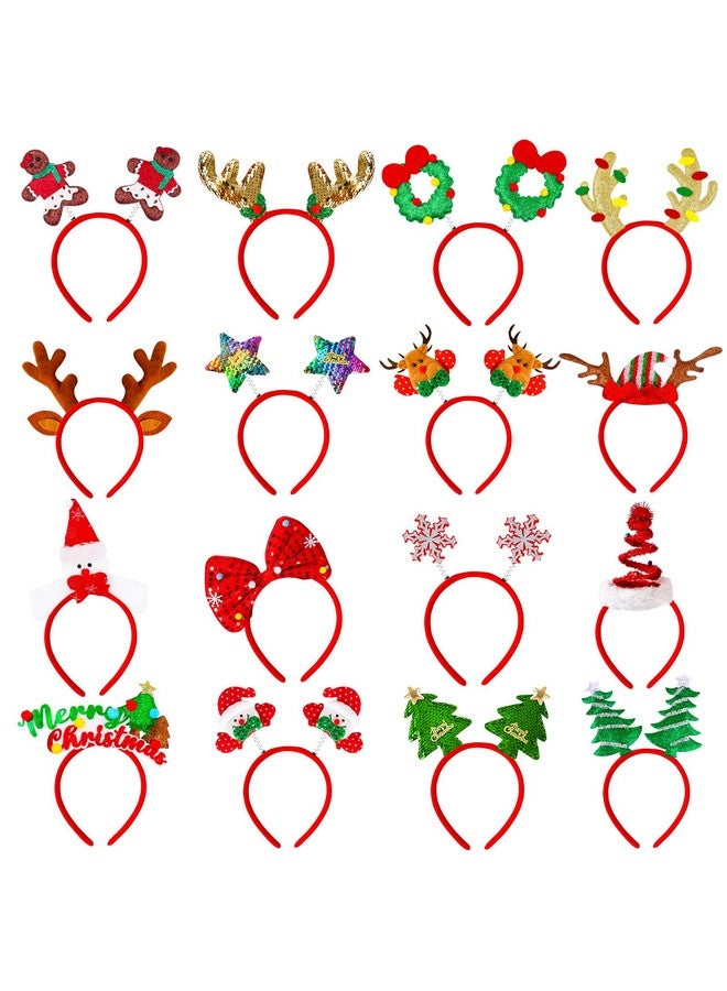 MGparty MGparty 16 pcs Christmas Headbands Christmas Parties Favors Decoration Supplies Xmas Gifts Photo Booth Xmas Tree Snowman Reindeer Antlers Santa Hat - Image 1