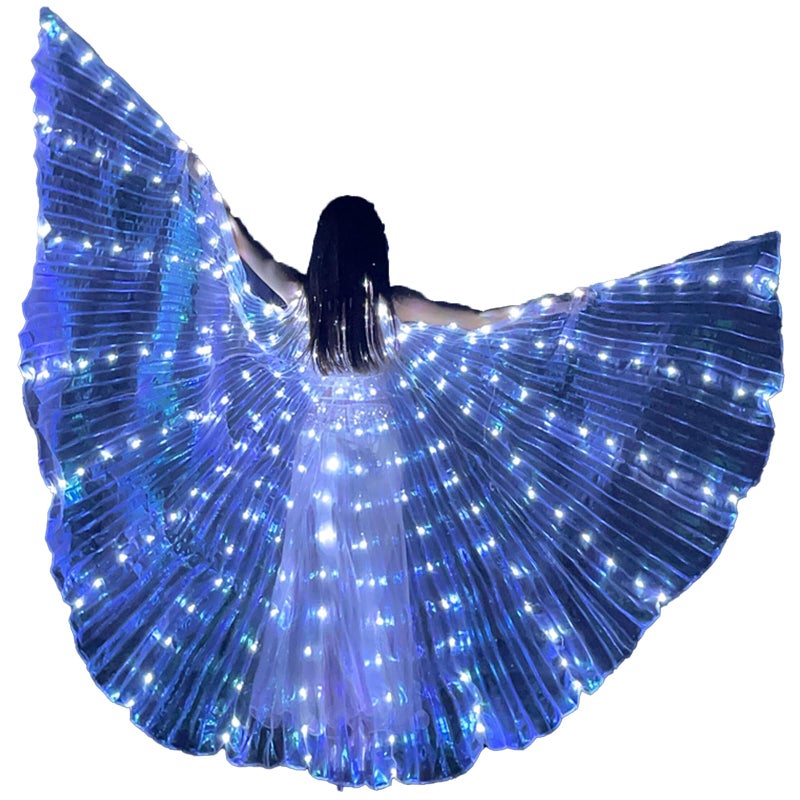 HOTBEST LED Isis Wings Belly Dance Wings Light Up Colorful LED Butterfly Wings Glow Angel Dance Wings with Telescopic Stick Adults Child Performance Clothing for Carnival Christmas Adultwhite - Image 2