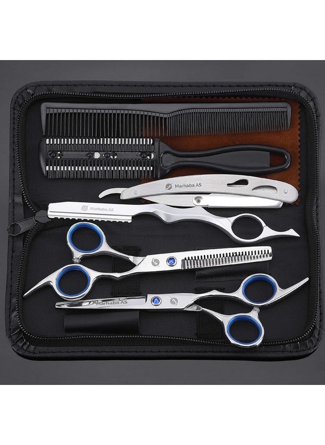 Marhaba AS Marhaba AS Hair Cutting Scissors Kit - Professional 10 Piece Barber Scissors Set with Hair Scissors Thinning Shears for Hair Cutting, Stainless Steel Barber Scissors with Cape and Feather Razor  - Image 5