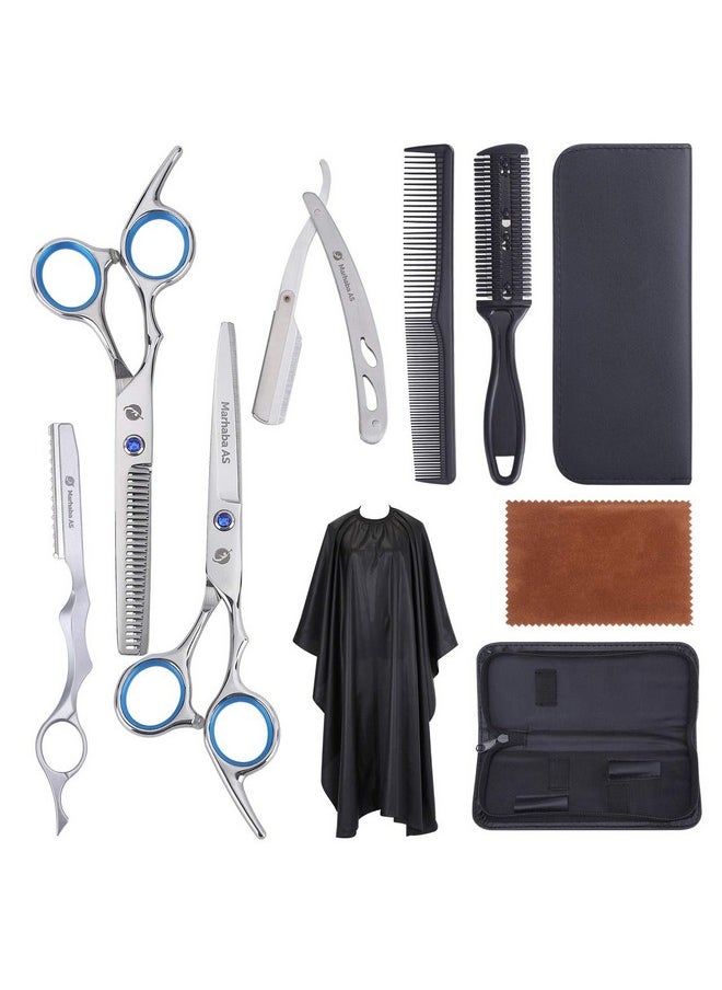 Marhaba AS Marhaba AS Hair Cutting Scissors Kit - Professional 10 Piece Barber Scissors Set with Hair Scissors Thinning Shears for Hair Cutting, Stainless Steel Barber Scissors with Cape and Feather Razor  - Image 1