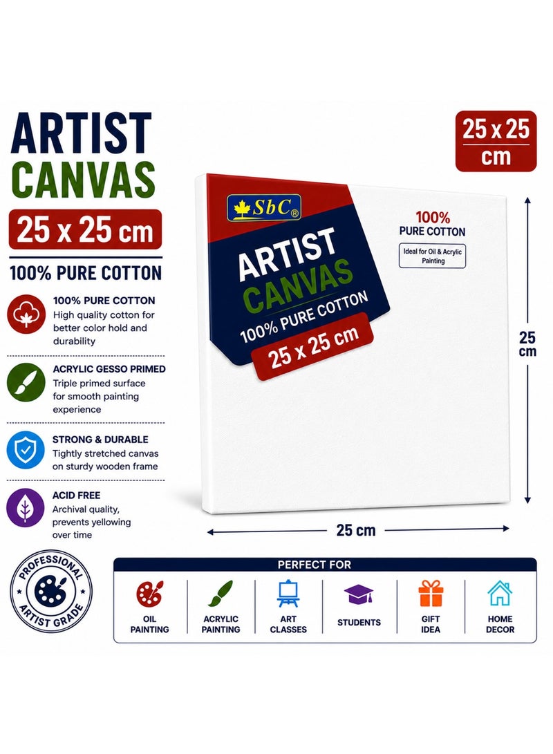 SBC 1-Piece Pure Cotton Artist Canvas Board 25x25cm Size - Image 1