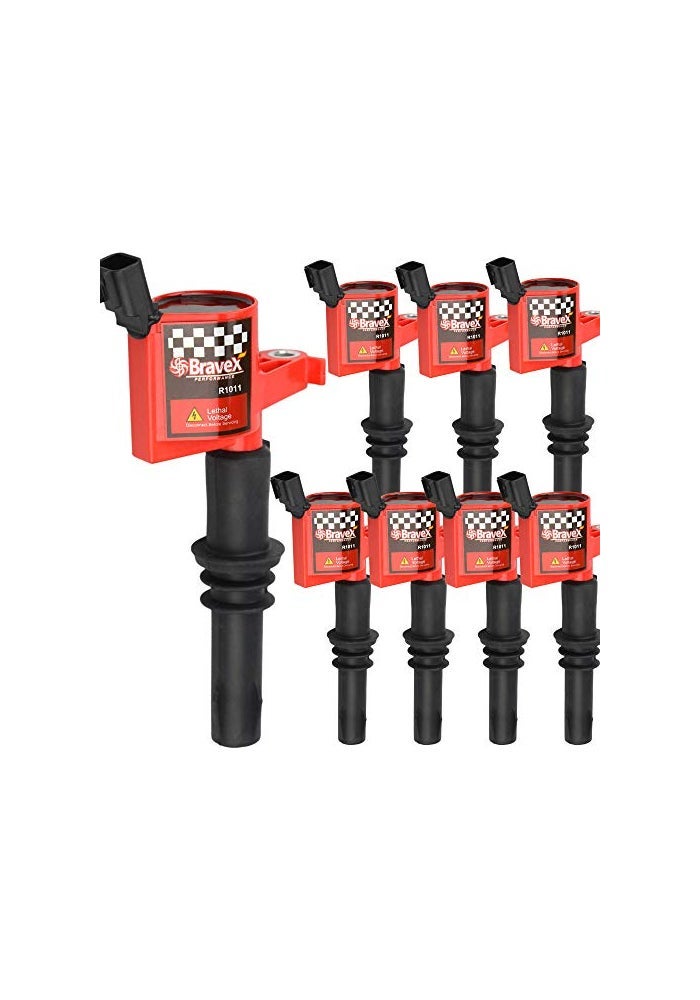 MegaFlint High Performance 8 PACK Straight Boot Ignition Coils for Ford Lincoln Mercury V8 V10 - Image 1