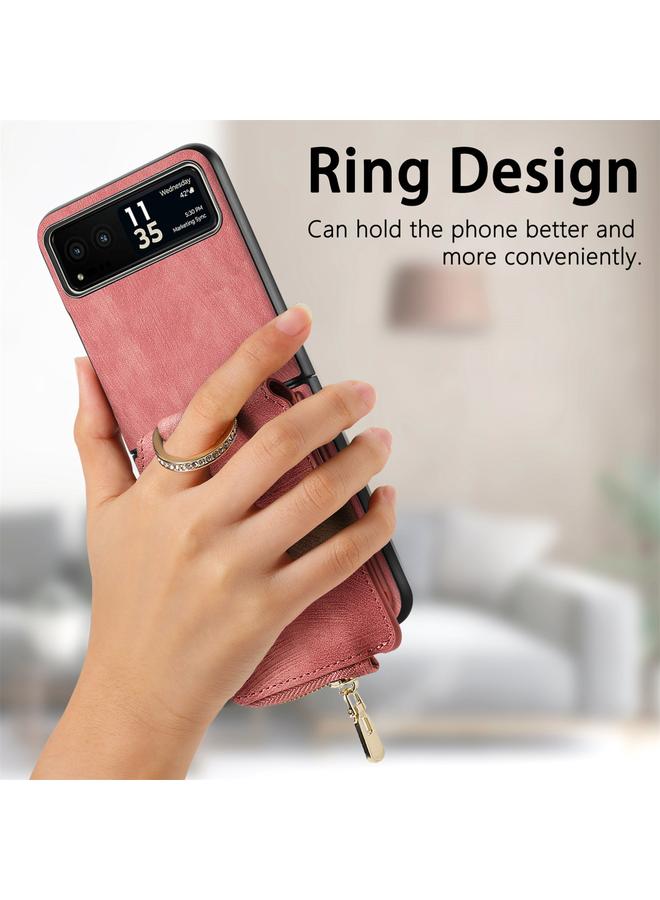 اس-توب جراب لهاتف Motorola Razr 40 بتصميم كلاسيكي مع حلقة ومحفظة متعددة البطاقات - Image 4