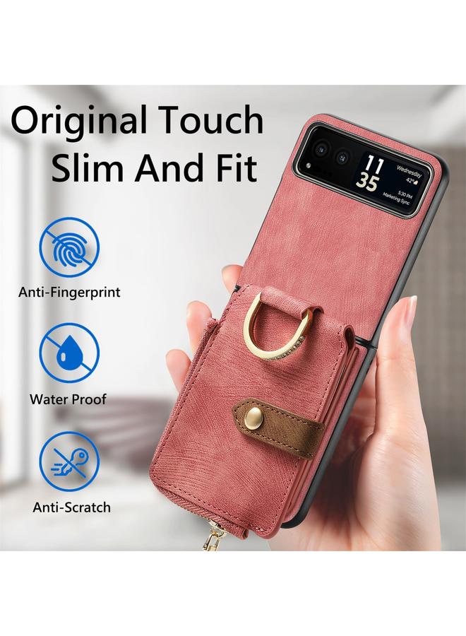 اس-توب جراب لهاتف Motorola Razr 40 بتصميم كلاسيكي مع حلقة ومحفظة متعددة البطاقات - Image 3