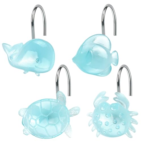 SIMPLE CLEVER HOMES 365 Glow in The Dark Sea Life Shower Hooks 12 Pcs Funny Ocean Animal Bathroom Dcor Whale Crab Turtle Clownfish Stainless Steel SHooks  Glowing Resin Blue Underwater Theme Kids Bathroom Decor