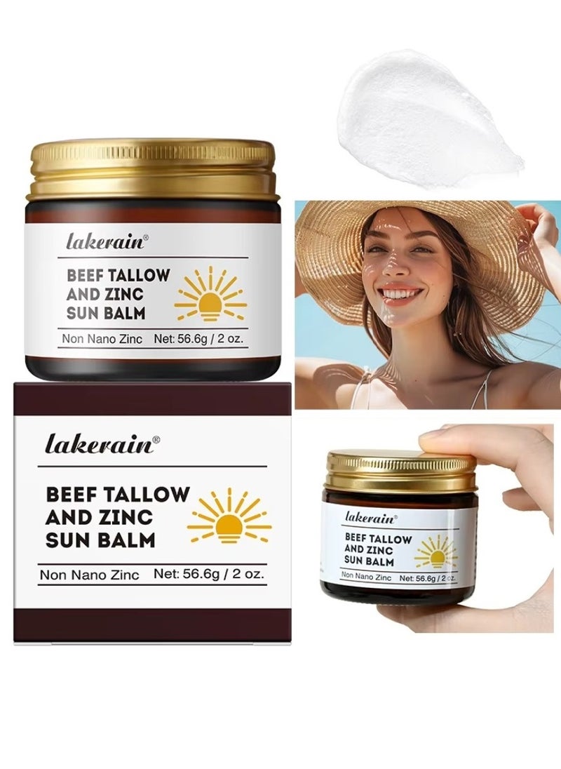 lakerain - 56.6g Beef Tallow and Zinc Sun Balm UV Protection Nourishing Sunscreen Creamy and Smooth texture Moisturizing Nourishing Tallow Balm for Skin Care Tallow Sunscreen Balm - Image 1