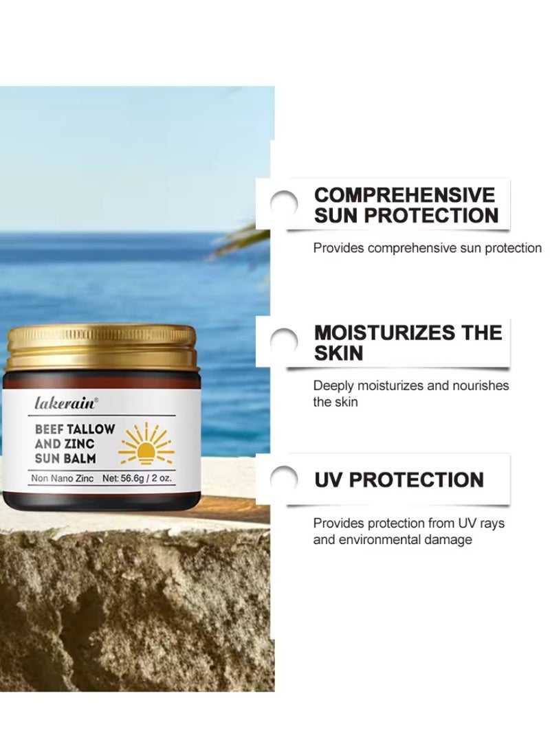 lakerain - 56.6g Beef Tallow and Zinc Sun Balm UV Protection Nourishing Sunscreen Creamy and Smooth texture Moisturizing Nourishing Tallow Balm for Skin Care Tallow Sunscreen Balm - Image 1