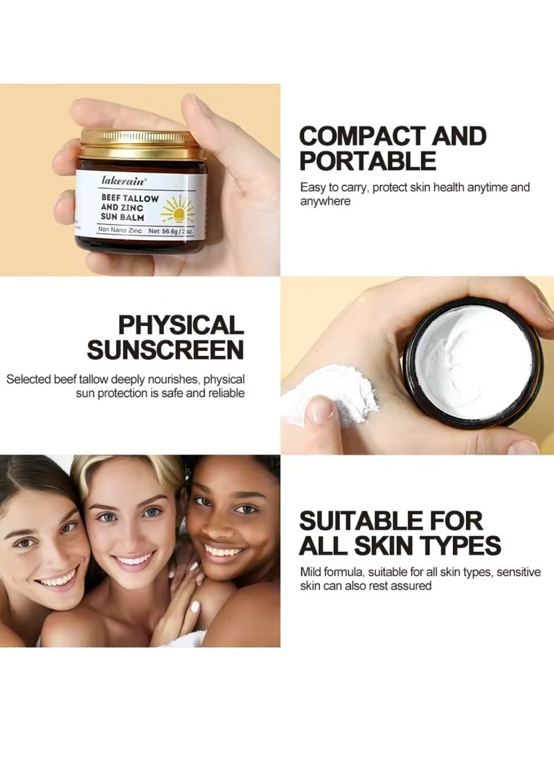 lakerain - 56.6g Beef Tallow and Zinc Sun Balm UV Protection Nourishing Sunscreen Creamy and Smooth texture Moisturizing Nourishing Tallow Balm for Skin Care Tallow Sunscreen Balm - Image 1