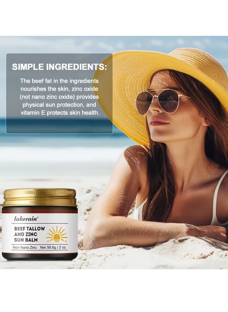 lakerain - 56.6g Beef Tallow and Zinc Sun Balm UV Protection Nourishing Sunscreen Creamy and Smooth texture Moisturizing Nourishing Tallow Balm for Skin Care Tallow Sunscreen Balm - Image 1