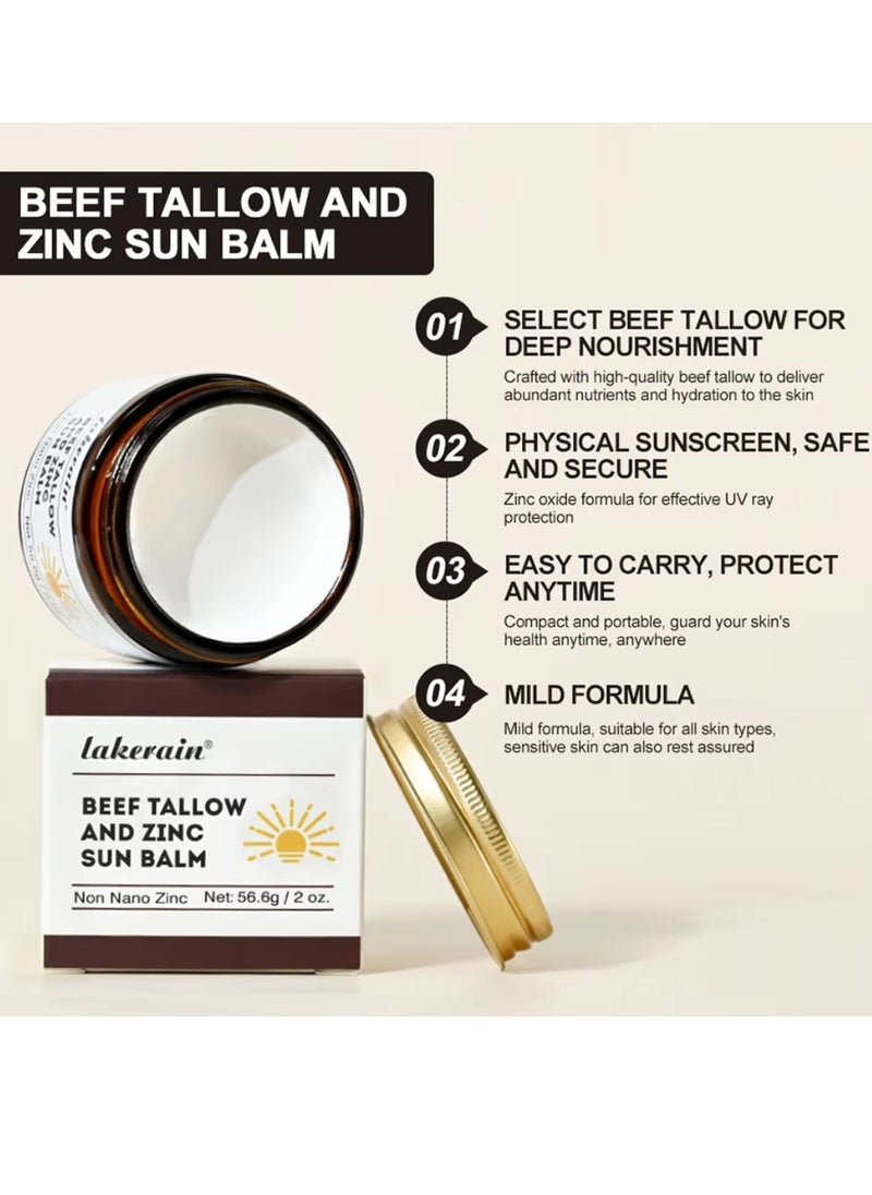 lakerain - 56.6g Beef Tallow and Zinc Sun Balm UV Protection Nourishing Sunscreen Creamy and Smooth texture Moisturizing Nourishing Tallow Balm for Skin Care Tallow Sunscreen Balm - Image 1