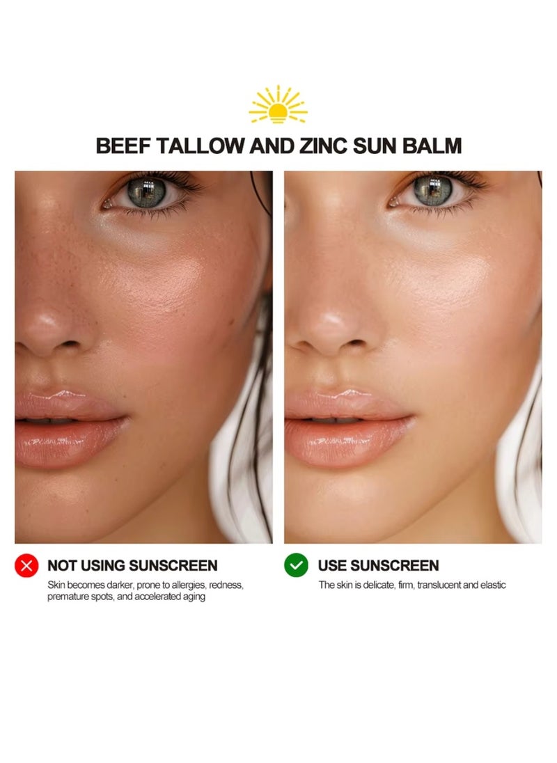 lakerain - 56.6g Beef Tallow and Zinc Sun Balm UV Protection Nourishing Sunscreen Creamy and Smooth texture Moisturizing Nourishing Tallow Balm for Skin Care Tallow Sunscreen Balm - Image 1