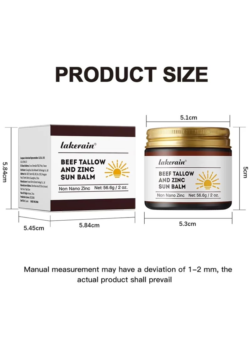 lakerain - 56.6g Beef Tallow and Zinc Sun Balm UV Protection Nourishing Sunscreen Creamy and Smooth texture Moisturizing Nourishing Tallow Balm for Skin Care Tallow Sunscreen Balm - Image 1