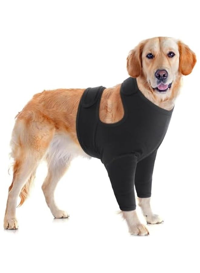 أكمام استرجاع للكلاب للأرجل الأمامية، بدلة استرجاع قابلة للتنفس للكلاب بعد الجراحة، أكمام أرجل قابلة للتعديل للكلاب لمنع اللعق، واقيات كوع الكلاب بدائل طوق الكلب، اللون أسود مقاس XL - Image 1