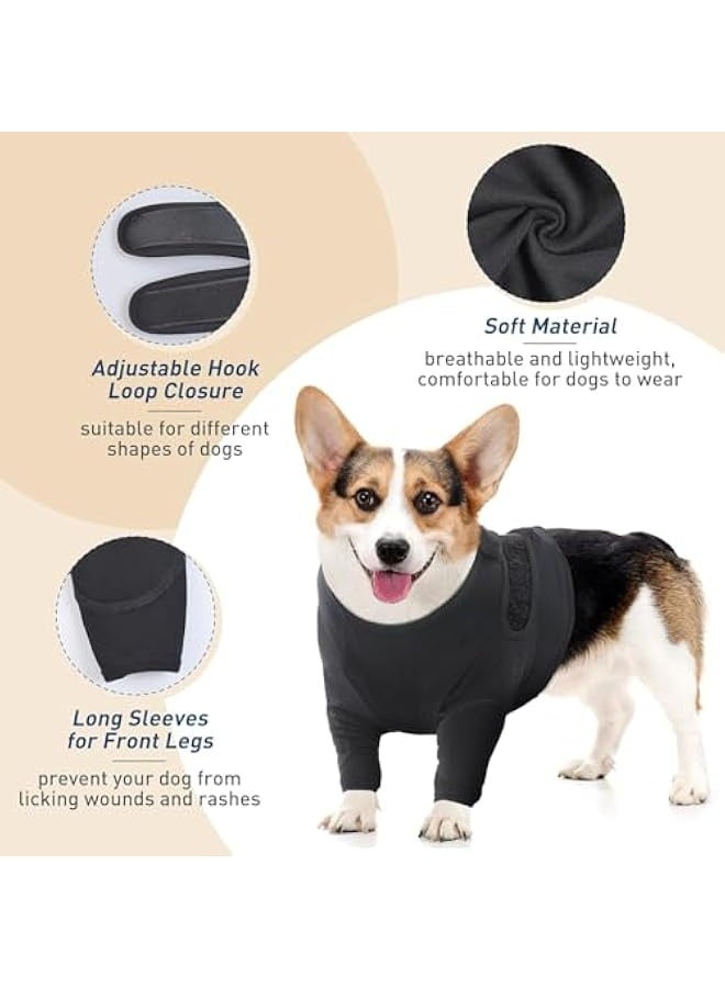 أكمام استرجاع للكلاب للأرجل الأمامية، بدلة استرجاع قابلة للتنفس للكلاب بعد الجراحة، أكمام أرجل قابلة للتعديل للكلاب لمنع اللعق، واقيات كوع الكلاب بدائل طوق الكلب، اللون أسود مقاس XL - Image 2