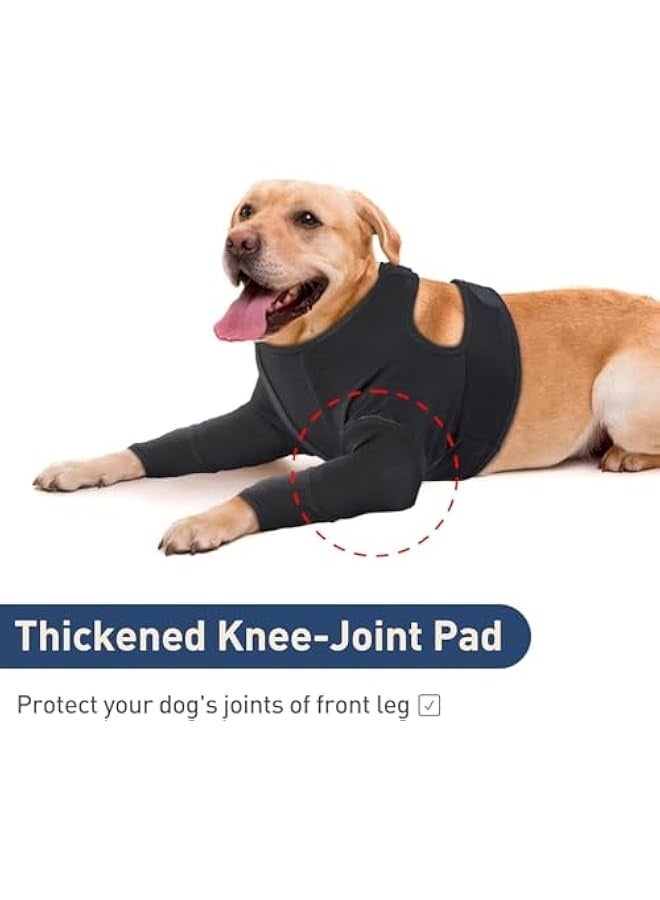 أكمام استرجاع للكلاب للأرجل الأمامية، بدلة استرجاع قابلة للتنفس للكلاب بعد الجراحة، أكمام أرجل قابلة للتعديل للكلاب لمنع اللعق، واقيات كوع الكلاب بدائل طوق الكلب، اللون أسود مقاس XL - Image 3