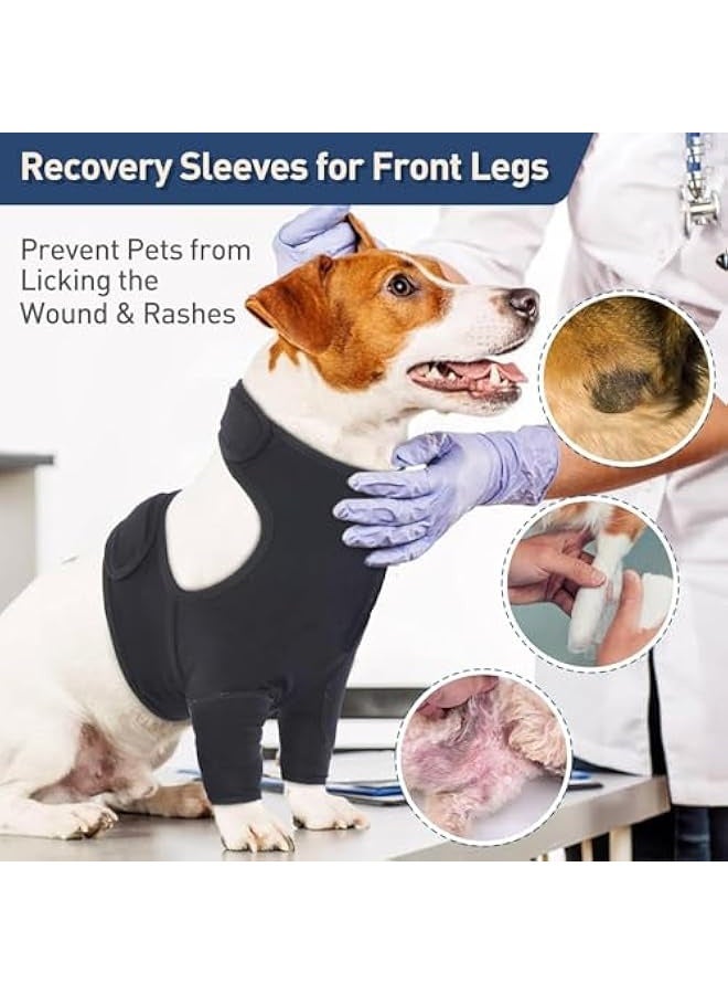 أكمام استرجاع للكلاب للأرجل الأمامية، بدلة استرجاع قابلة للتنفس للكلاب بعد الجراحة، أكمام أرجل قابلة للتعديل للكلاب لمنع اللعق، واقيات كوع الكلاب بدائل طوق الكلب، اللون أسود مقاس XL - Image 4