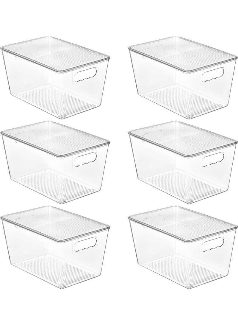 Soofam 6 transparent stackable storage boxes with LIDS, large plastic containers with handles, for storage room organization and storage, suitable for bathroom, cabinet, kitchen, refrigerator, closet organization (M size) - Image 1