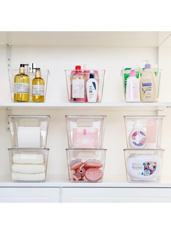 Soofam 6 transparent stackable storage boxes with LIDS, large plastic containers with handles, for storage room organization and storage, suitable for bathroom, cabinet, kitchen, refrigerator, closet organization (M size) - Image 3