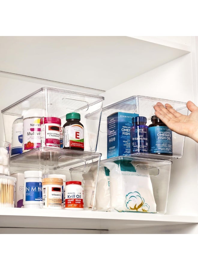 Soofam 6 transparent stackable storage boxes with LIDS, large plastic containers with handles, for storage room organization and storage, suitable for bathroom, cabinet, kitchen, refrigerator, closet organization (M size) - Image 5