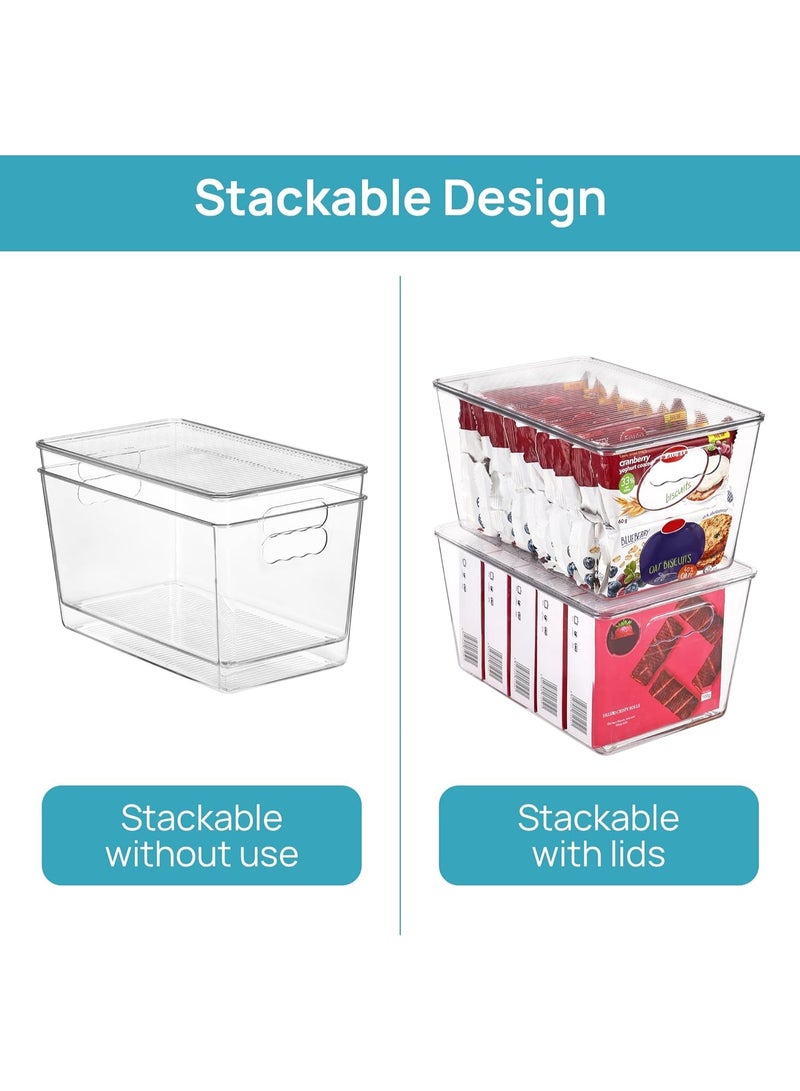 Soofam 6 transparent stackable storage boxes with LIDS, large plastic containers with handles, for storage room organization and storage, suitable for bathroom, cabinet, kitchen, refrigerator, closet organization (M size) - Image 2
