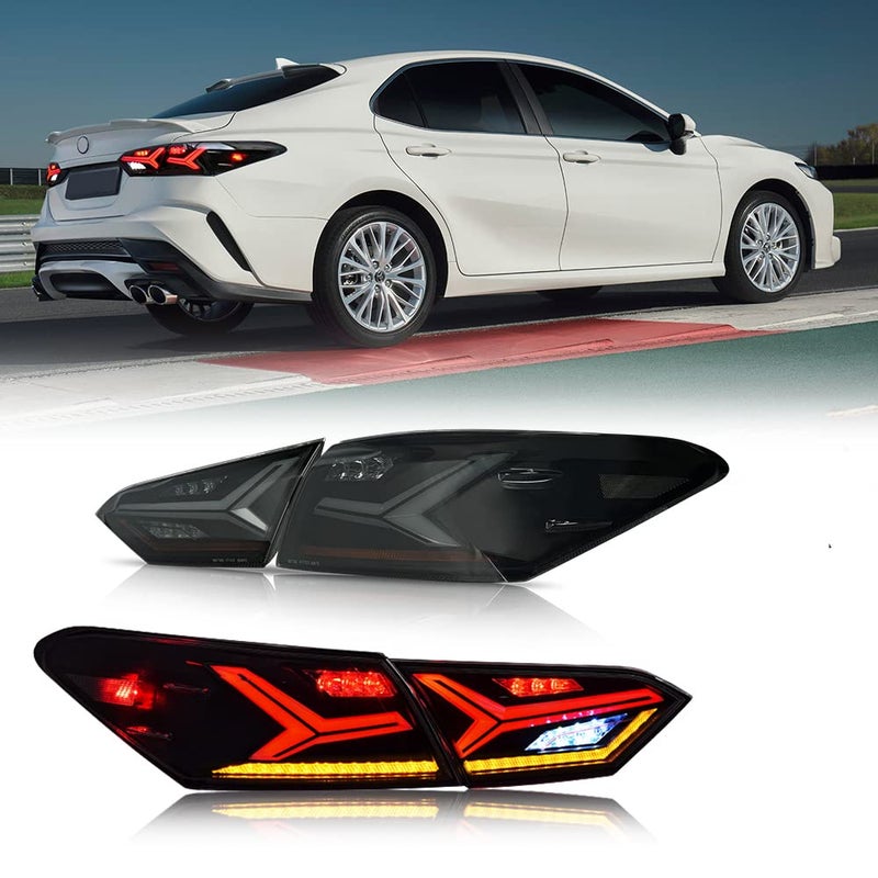 New Taillights for Toyota Camry Tail Light 20182023 SE LE XSE XLE TRD Rear Lights Assembly 8th Gen Accessories Lambor Style V6 Smoke Led Sequential Turn Signal Animation Custom Back Replacement T1W