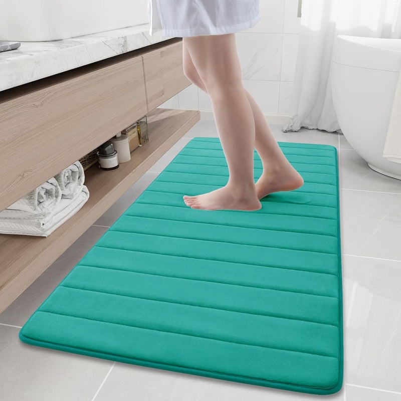 Buganda Memory Foam Bath Mat, 60" x 24", Ultra Soft and Non-Slip Bathroom Rugs, Water Absorbent and Machine Washable Bath Rug Runner for Bathroom, Shower, and Tub, Teal - Image 1