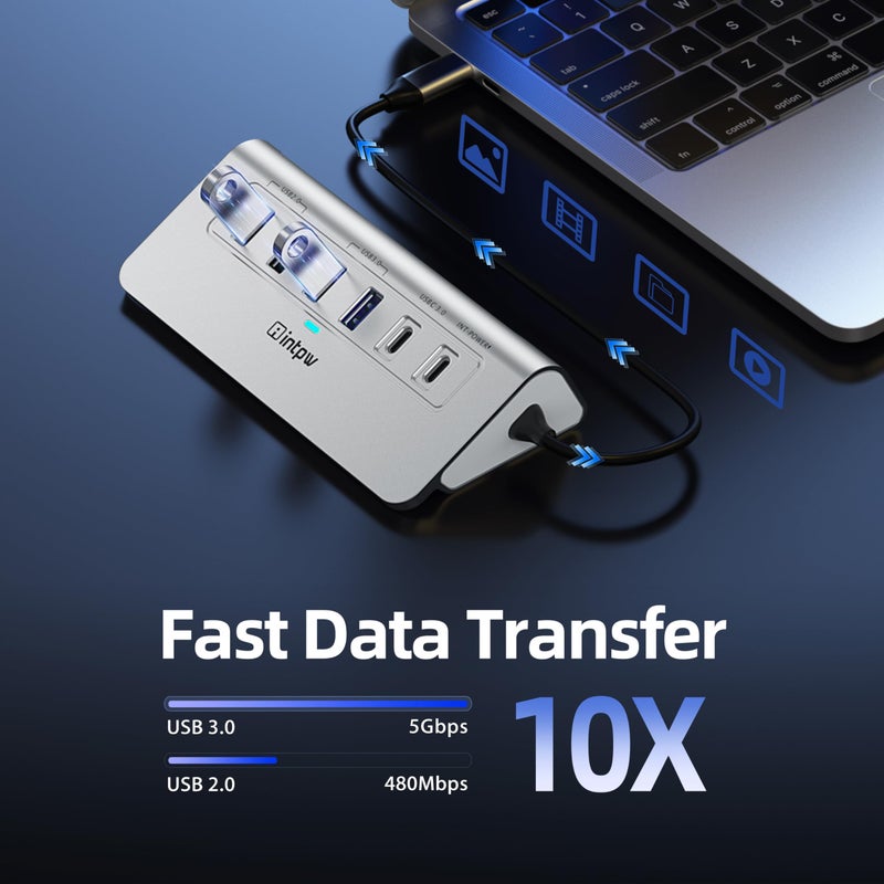 intpw P9R USB C Hub Ethernet, 10-in-1 USB-C Docking Station, Aluminum USB to Ethernet Adapter with 4K HDMI, PD 100W, 1Gbps RJ45, Type-C & 2 A 3.0 5Gbps, 2 Type-A 2.0, SD/TF Slot for MacBook, iPad - Image 5