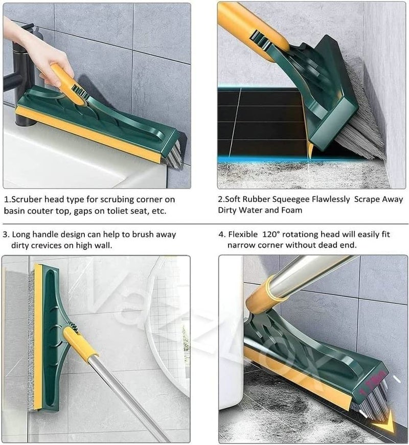 VazzLox Bathroom Cleaning Brush with Wiper 2 in 1 Tiles Cleaning Toilet Brush Floor Scrub Bathroom Brush with Long Handle 120° Rotate Bathroom Floor Cleaning Brush Bathroom Cleaning Accessories - Image 3