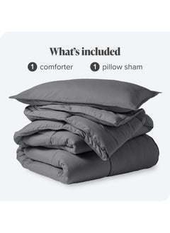 Home of linens Cotton - Plain - 3 Pieces Heavy Comforter Set - 2.8Kgs - Down Alternative Filling - (For Matress 100cm/120cm) - Size (180cm x 240cm) + 2 Pillow Case Covers (50cm x 70cm) - Grey  - Image 4