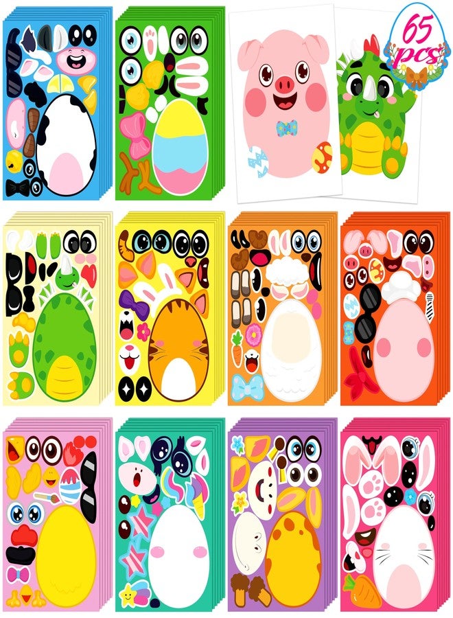 80UncleKimby 65Sheets Easter Stickers Crafts for Kids - Make-a-Bunny/Egg/Chick/Dinosaur Games, Basket Stuffers Gifts Activities Party Favors Supplies (Small Size) - Image 1