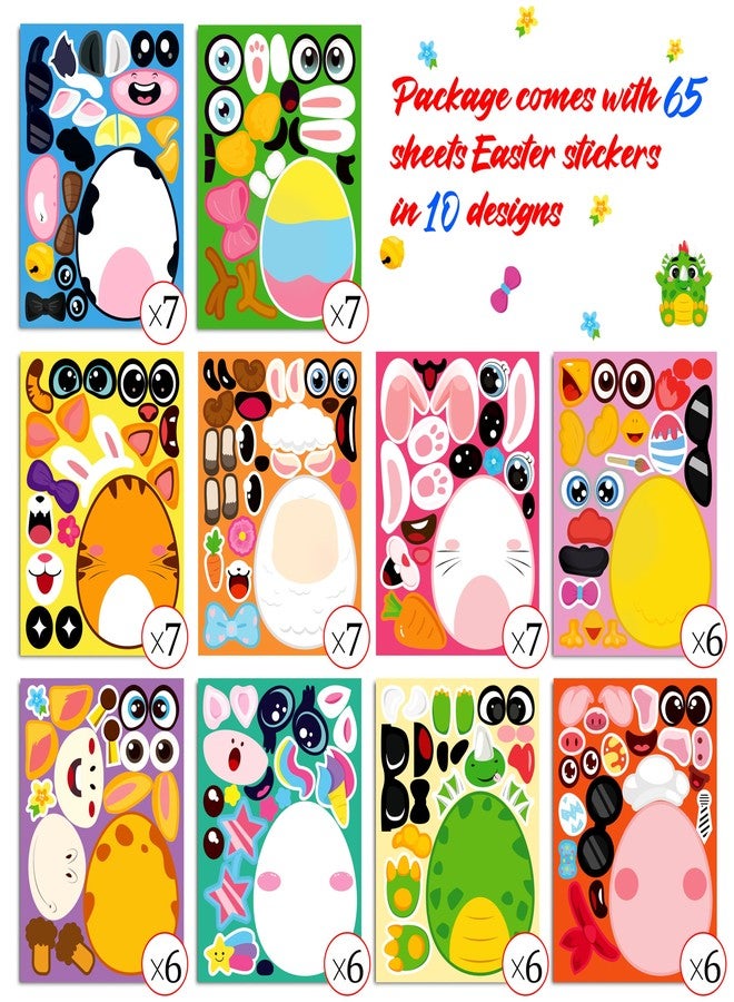80UncleKimby 65Sheets Easter Stickers Crafts for Kids - Make-a-Bunny/Egg/Chick/Dinosaur Games, Basket Stuffers Gifts Activities Party Favors Supplies (Small Size) - Image 3