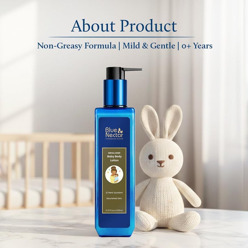 Baby Lotion with Nourishing Organic Ghee, Body Butters and Ayurvedic Baby Oils Baby skincare | Infant Body lotion | Gentle moisturizer for Kids (12 Herbs, 200ml)