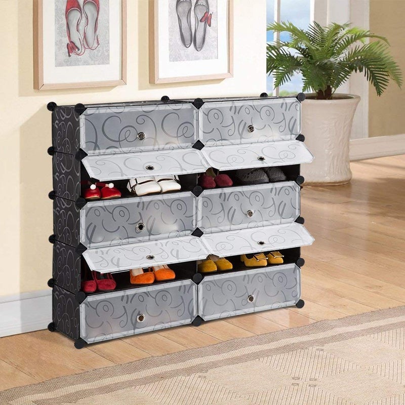 AYSIS International Quality DIY Shoe Rack Organizer/Multi-Purpose Plastic 10 Layers Portable And Folding Shoe Rack (Black) - Image 2