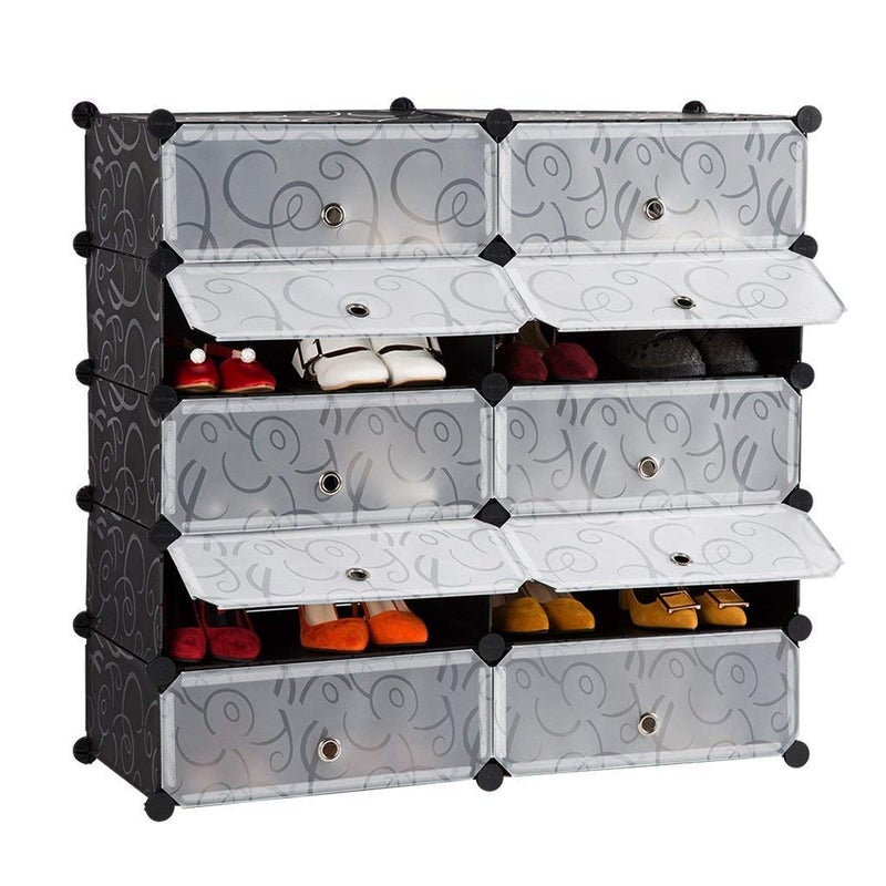 AYSIS International Quality DIY Shoe Rack Organizer/Multi-Purpose Plastic 10 Layers Portable And Folding Shoe Rack (Black) - Image 1