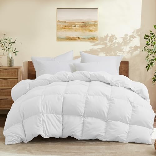 Joysoul Queen Size Down Comforter - All Season Ultra Soft Goose Down & Feather Fiber Fill, Luxury Hotel White Duvet Insert with Corner Tabs (88" X 88") - Image 1