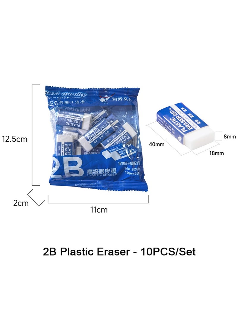 TAPIT 10PCS/Set 2B Rubber Erasers, Small White Pencil Erasers for Kids, Latex Free Plastic Classic Eraser Set for School Home Office Sketches Paintings Fine Arts - Image 2
