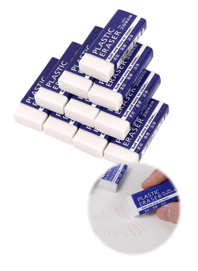 TAPIT 10PCS/Set 2B Rubber Erasers, Small White Pencil Erasers for Kids, Latex Free Plastic Classic Eraser Set for School Home Office Sketches Paintings Fine Arts - Image 1