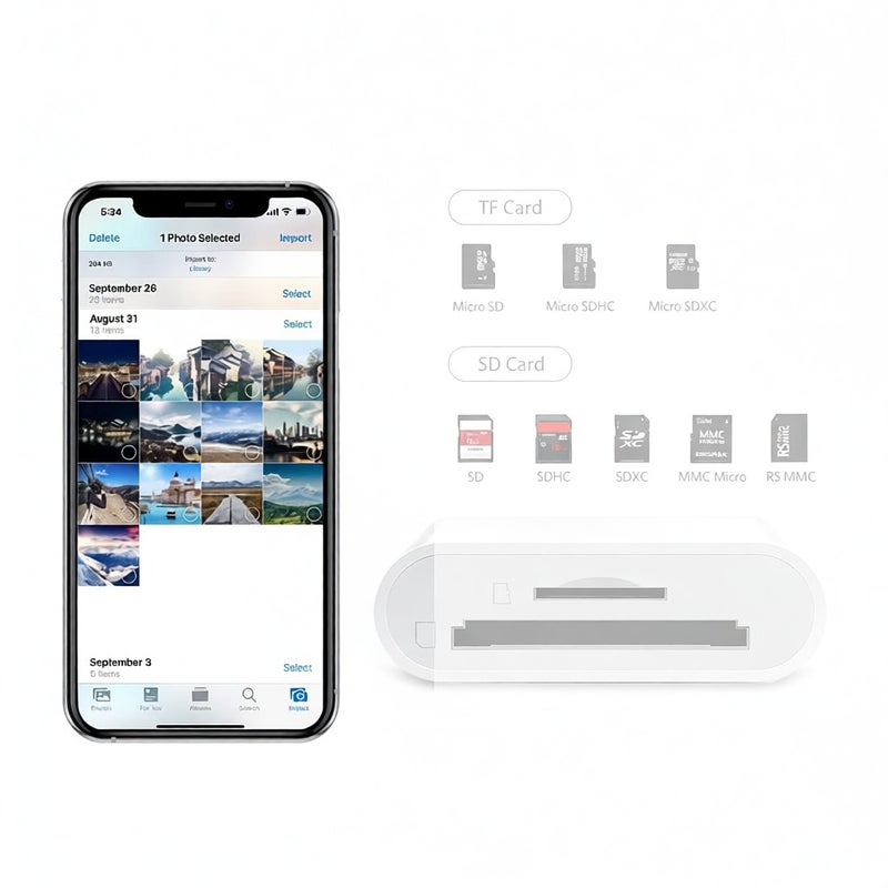 مقارئ بطاقات متعدد الوظائف للهاتف المحمول من النوع Type-C 2 في 1 [TF+SD] محول 2 في 1 محول كاميرا أبيض - Image 3