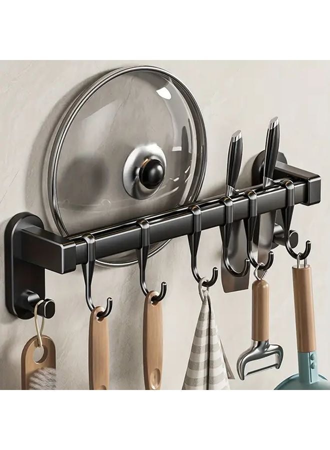 Grey 17.72 Inch 8 Hook Wall Mounted Kitchen Organizer No Drill Space Saving - Image 5