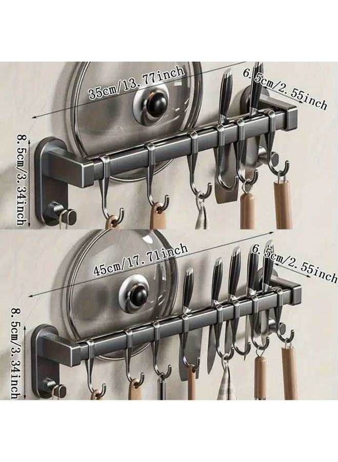 Grey 17.72 Inch 8 Hook Wall Mounted Kitchen Organizer No Drill Space Saving - Image 4