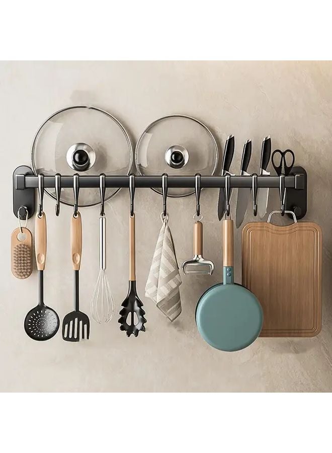 Grey 17.72 Inch 8 Hook Wall Mounted Kitchen Organizer No Drill Space Saving - Image 3