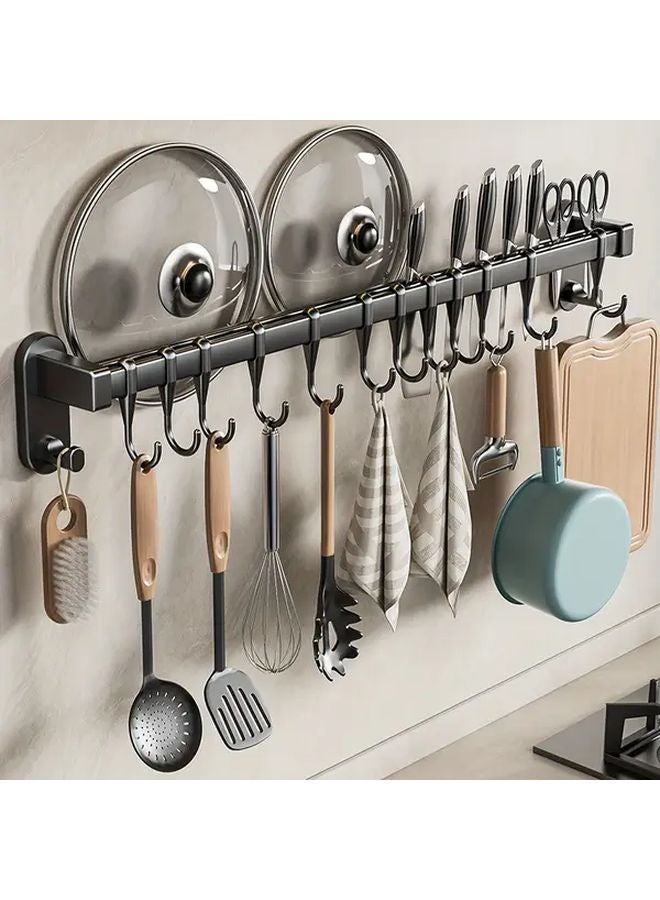 Grey 17.72 Inch 8 Hook Wall Mounted Kitchen Organizer No Drill Space Saving - Image 2