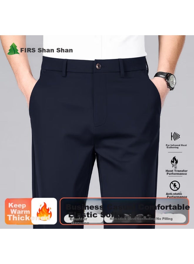 FIRS بنطلون كاجوال للرجال من فيرس خالي من التجاعيد بأربعة اتجاهات، مناسب للأعمال في الخريف والشتاء، بنطلون فضفاض مستقيم الساق، لون أزرق بحري 31 - Image 1