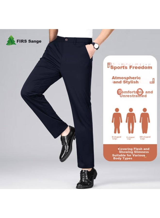 FIRS بنطلون كاجوال للرجال من فيرس خالي من التجاعيد بأربعة اتجاهات، مناسب للأعمال في الخريف والشتاء، بنطلون فضفاض مستقيم الساق، لون أزرق بحري 31 - Image 3