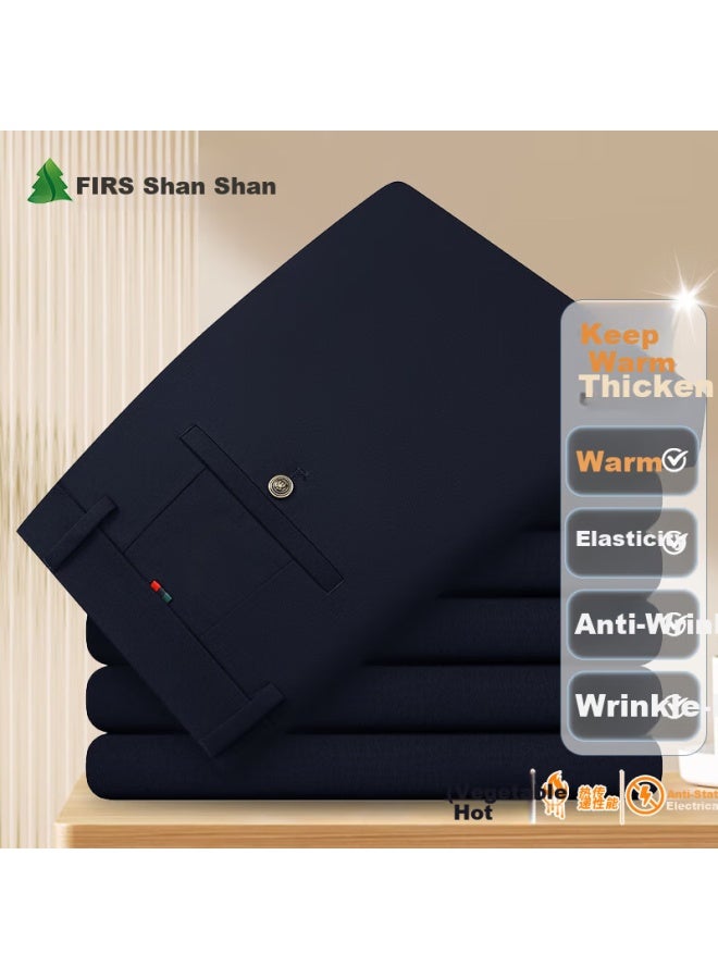 FIRS بنطلون كاجوال للرجال من فيرس خالي من التجاعيد بأربعة اتجاهات، مناسب للأعمال في الخريف والشتاء، بنطلون فضفاض مستقيم الساق، لون أزرق بحري 31 - Image 2