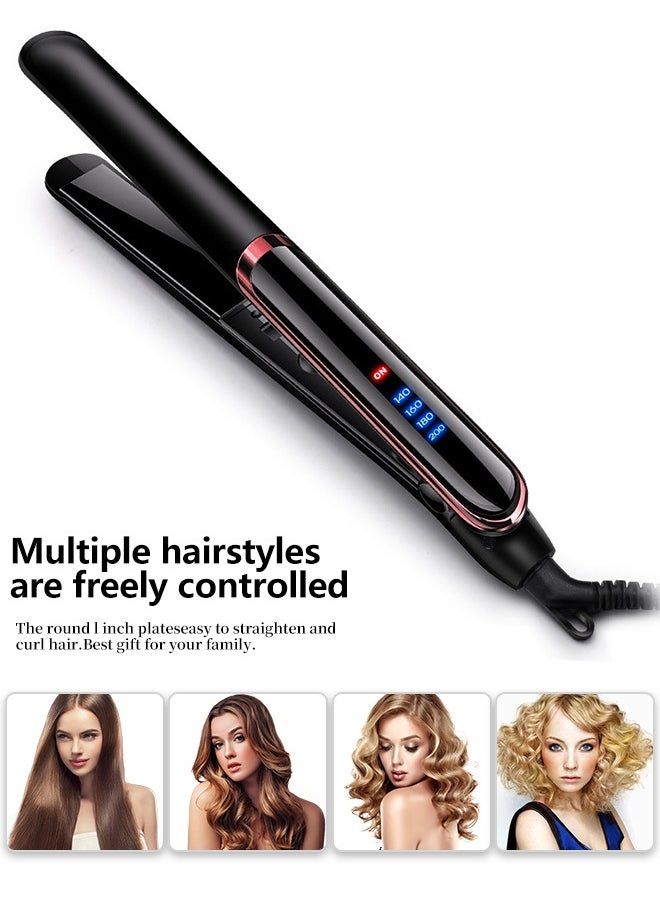 BESTIS - Ceramic Hair Straightener, 4 Speed Up to 200°C, Flat Iron Hair Straightener and Curler for Long Short Curly Thick Hair, Adjustable Temperature with Clear LCD Display - Image 1