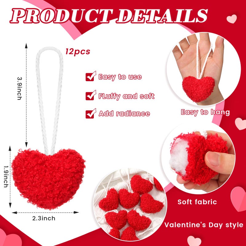 Novabright 24 Pcs Valentines Heart Ornaments 2.4 Inch Felt Heart Ornaments Fuzzy Valentine Tree Hanging for Wedding Mother Day Anniversary Party Decoration(24, Multi-Color) - Image 2