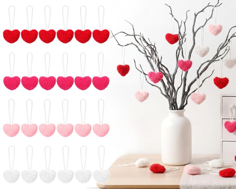 Novabright 24 Pcs Valentines Heart Ornaments 2.4 Inch Felt Heart Ornaments Fuzzy Valentine Tree Hanging for Wedding Mother Day Anniversary Party Decoration(24, Multi-Color) - Image 1